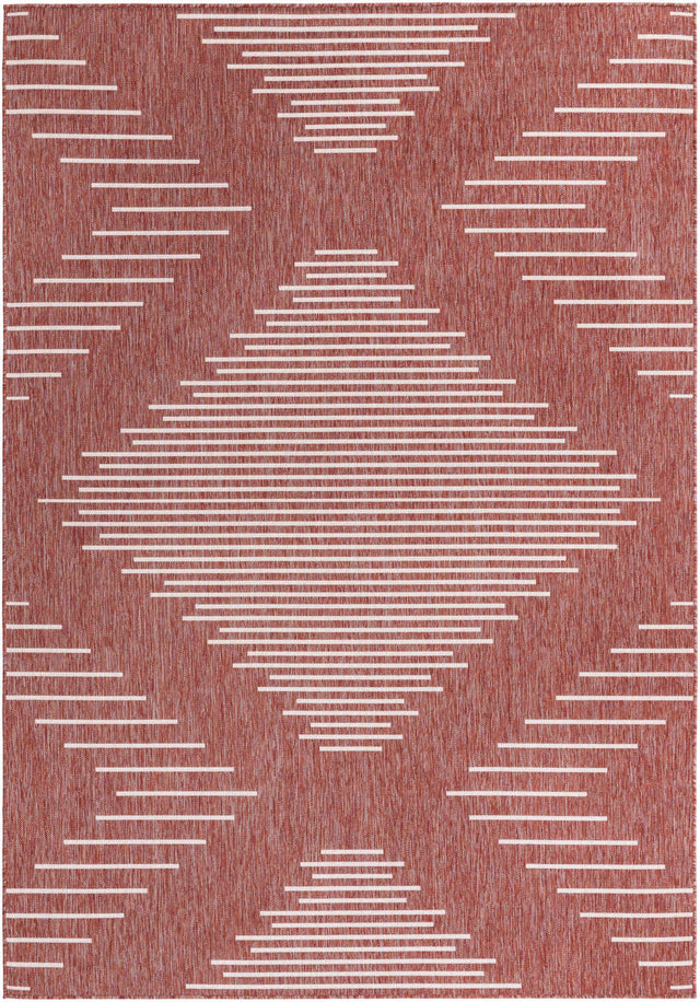 Rust Red 7' 1 x 10' Outdoor Modern Rectangle Area Rug Weather Resistant for Patio, Deck, Terrace, Balcony, Porch 100% Polypropylene Modern Outside Carpet for Sale at Rug Engine