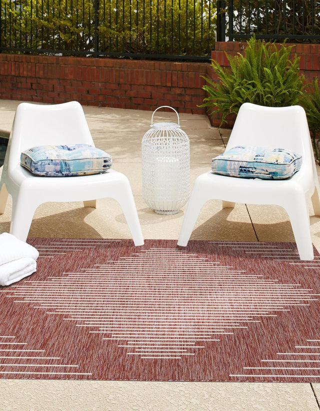 Rust Red 5' 3 x 5' 3 Outdoor Modern Square Area Rug Weather Resistant for Patio, Deck, Terrace, Balcony, Porch 100% Polypropylene Modern Outside Carpet for Sale at Rug Engine