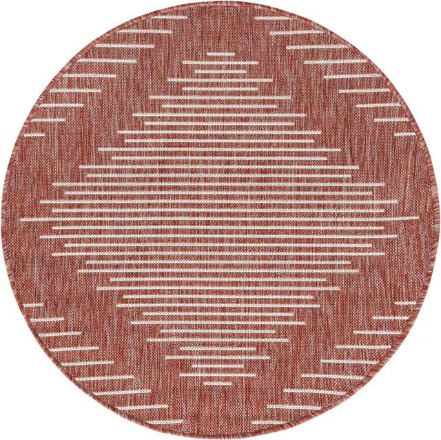 Rust Red 3' 1 x 3' 1 Outdoor Modern Round Area Rug Weather Resistant for Patio, Deck, Terrace, Balcony, Porch 100% Polypropylene Modern Outside Carpet for Sale at Rug Engine