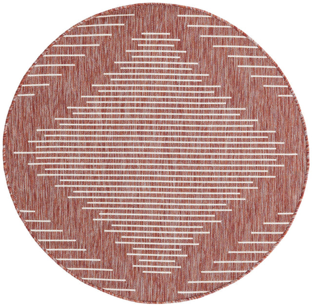 Rust Red 4' 1 x 4' 1 Outdoor Modern Round Area Rug Weather Resistant for Patio, Deck, Terrace, Balcony, Porch 100% Polypropylene Modern Outside Carpet for Sale at Rug Engine