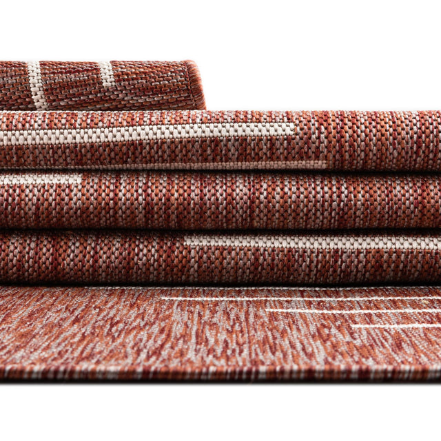 Rust Red 2' 7 x 12' Outdoor Modern Runner Area Rug Weather Resistant for Patio, Deck, Terrace, Balcony, Porch 100% Polypropylene Modern Outside Carpet for Sale at Rug Engine