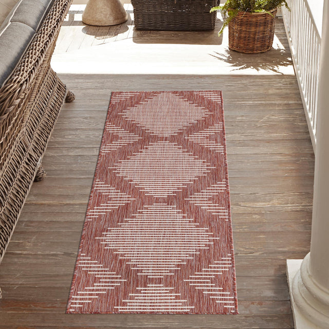 Rust Red 2' x 8' Outdoor Modern Runner Area Rug Weather Resistant for Patio, Deck, Terrace, Balcony, Porch 100% Polypropylene Modern Outside Carpet for Sale at Rug Engine