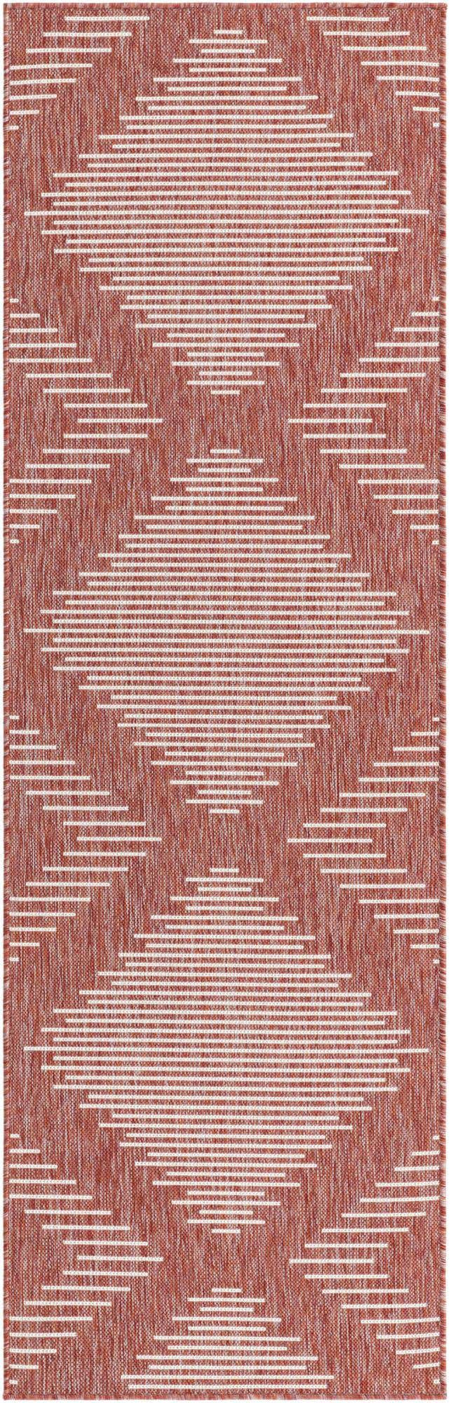 Rust Red 2' x 8' Outdoor Modern Runner Area Rug Weather Resistant for Patio, Deck, Terrace, Balcony, Porch 100% Polypropylene Modern Outside Carpet for Sale at Rug Engine