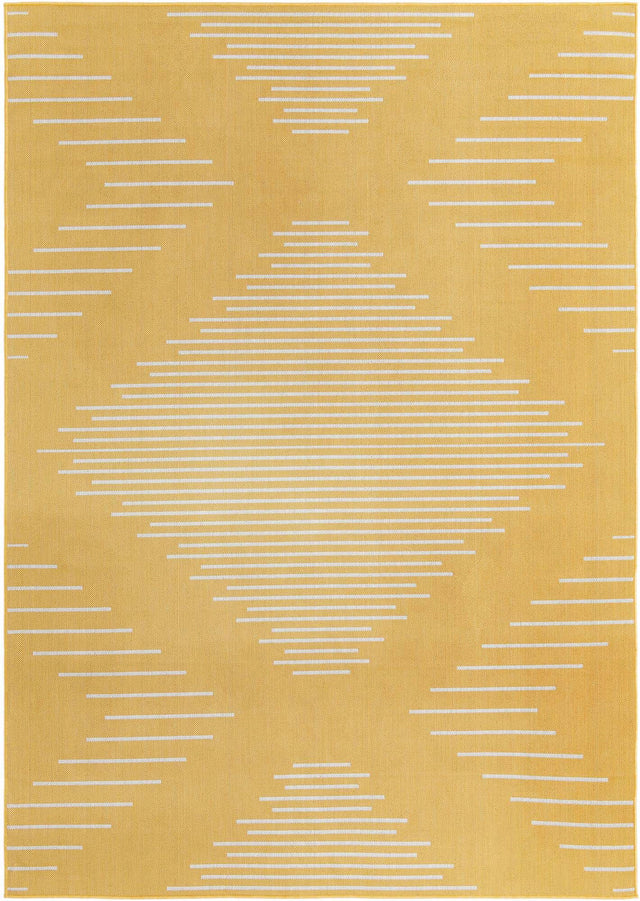 Yellow 7' 1 x 10' Outdoor Modern Rectangle Area Rug Weather Resistant for Patio, Deck, Terrace, Balcony, Porch 100% Polypropylene Modern Outside Carpet for Sale at Rug Engine