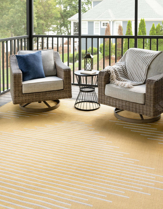 Yellow 6' 1 x 9' Outdoor Modern Rectangle Area Rug Weather Resistant for Patio, Deck, Terrace, Balcony, Porch 100% Polypropylene Modern Outside Carpet for Sale at Rug Engine