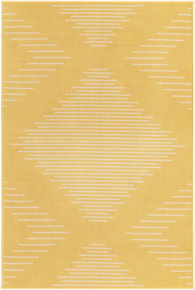Yellow 4' 1 x 6' 1 Outdoor Modern Rectangle Area Rug Weather Resistant for Patio, Deck, Terrace, Balcony, Porch 100% Polypropylene Modern Outside Carpet for Sale at Rug Engine