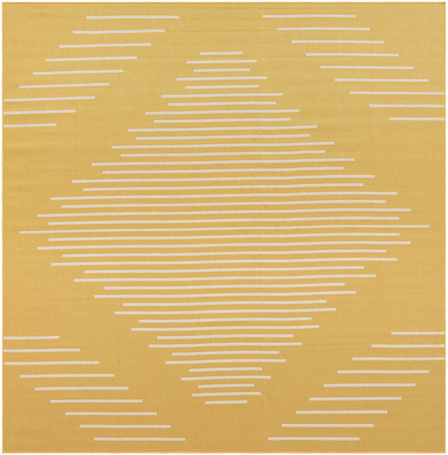 Yellow 10' 8 x 10' 8 Outdoor Modern Square Area Rug Weather Resistant for Patio, Deck, Terrace, Balcony, Porch 100% Polypropylene Modern Outside Carpet for Sale at Rug Engine