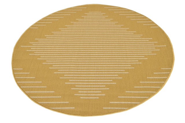 Yellow 4' 1 x 4' 1 Outdoor Modern Round Area Rug Weather Resistant for Patio, Deck, Terrace, Balcony, Porch 100% Polypropylene Modern Outside Carpet for Sale at Rug Engine