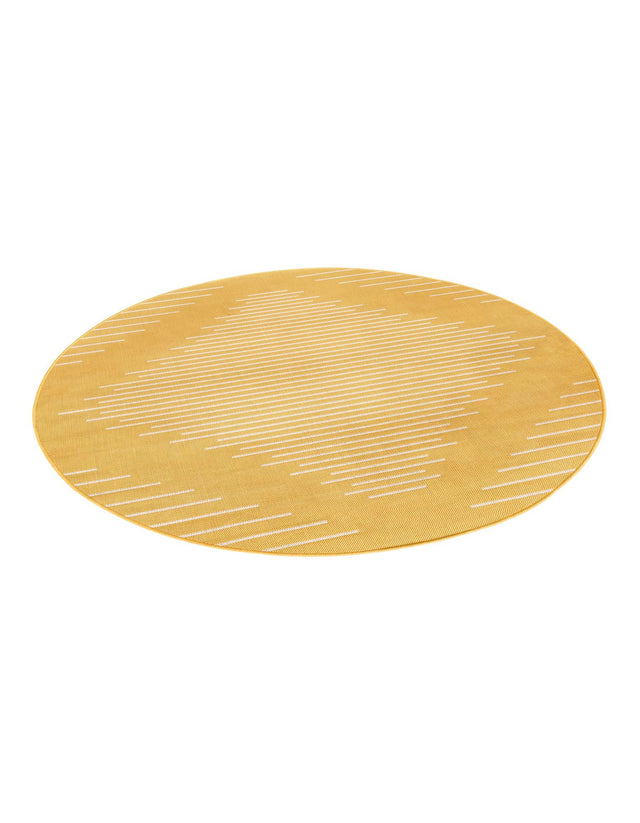 Yellow 6' 1 x 6' 1 Outdoor Modern Round Area Rug Weather Resistant for Patio, Deck, Terrace, Balcony, Porch 100% Polypropylene Modern Outside Carpet for Sale at Rug Engine