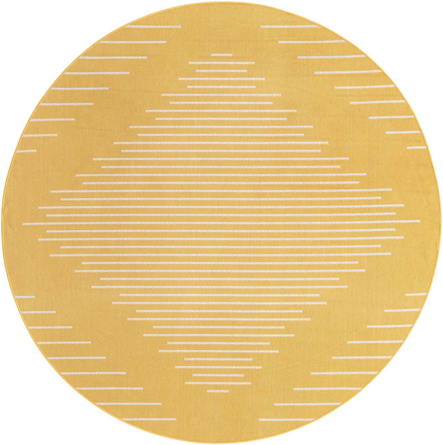 Yellow 7' 10 x 7' 10 Outdoor Modern Round Area Rug Weather Resistant for Patio, Deck, Terrace, Balcony, Porch 100% Polypropylene Modern Outside Carpet for Sale at Rug Engine