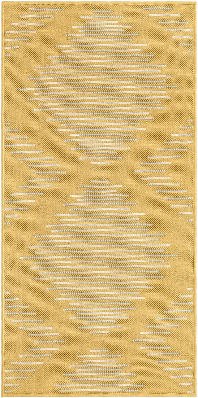 Yellow 2' x 4' 1 Outdoor Modern Runner Area Rug Weather Resistant for Patio, Deck, Terrace, Balcony, Porch 100% Polypropylene Modern Outside Carpet for Sale at Rug Engine