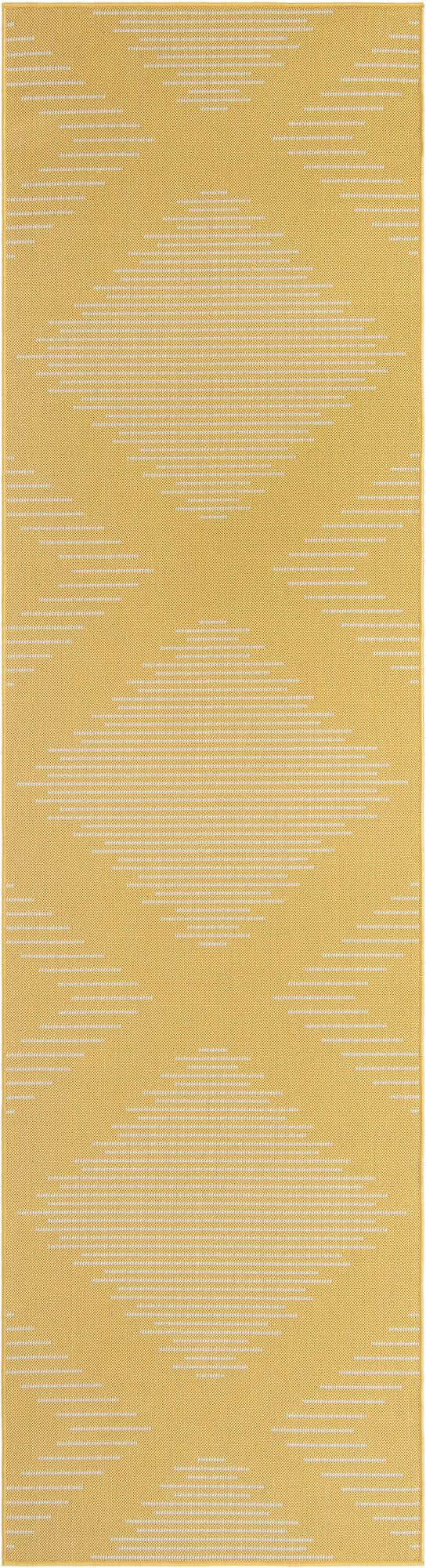Yellow 3' 3 x 12' Outdoor Modern Runner Area Rug Weather Resistant for Patio, Deck, Terrace, Balcony, Porch 100% Polypropylene Modern Outside Carpet for Sale at Rug Engine