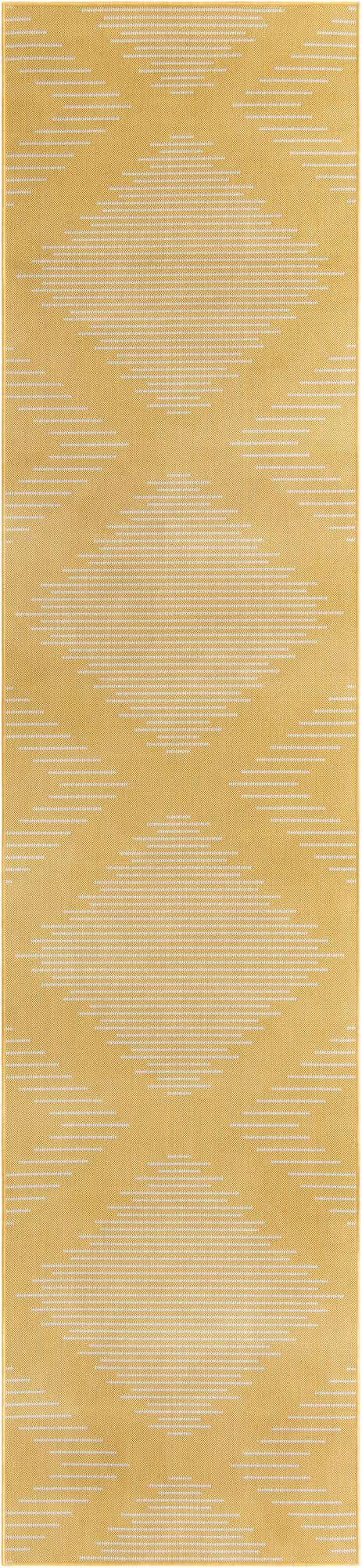 Yellow 3' 3 x 14' 1 Outdoor Modern Runner Area Rug Weather Resistant for Patio, Deck, Terrace, Balcony, Porch 100% Polypropylene Modern Outside Carpet for Sale at Rug Engine