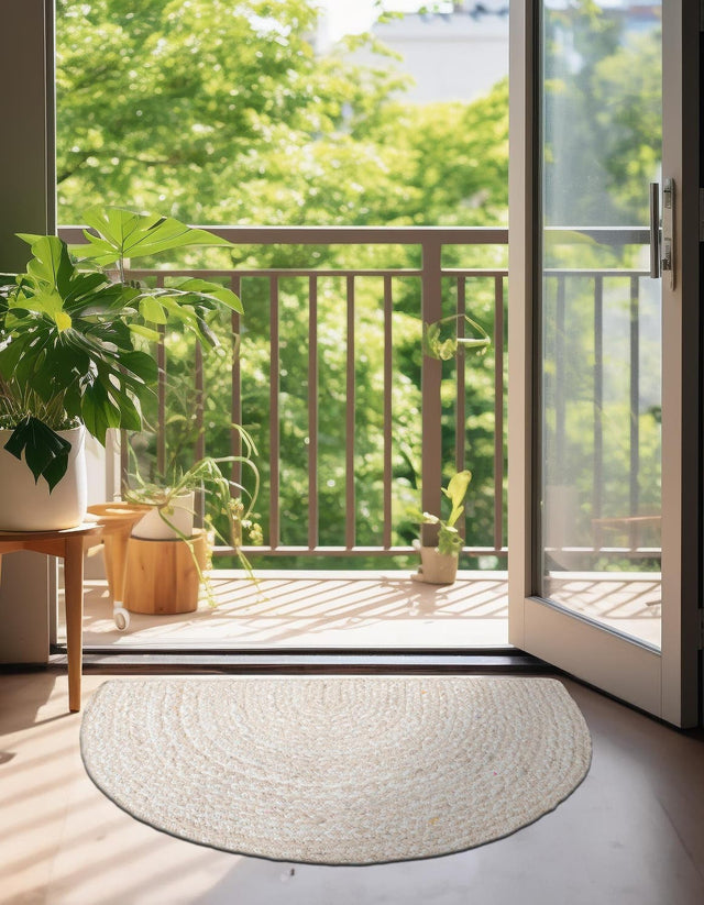 Ivory 2' 2 x 3' 7 Braided Chindi Hearth Half-Round Semicircle Area Rug 100% Cotton Hand Braided Natural Eco-Friendly Boho Style Modern Carpet for Living Rooms Dining Office Dorm for Sale at Rug Engine