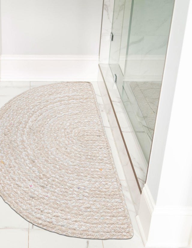 Ivory 2' 2 x 3' 7 Braided Chindi Hearth Half-Round Semicircle Area Rug 100% Cotton Hand Braided Natural Eco-Friendly Boho Style Modern Carpet for Living Rooms Dining Office Dorm for Sale at Rug Engine