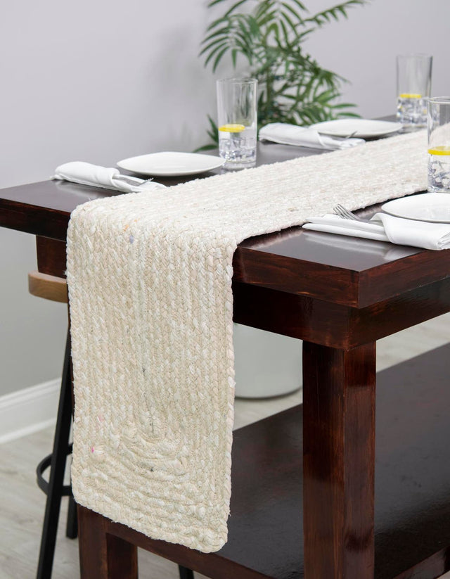 Ivory 1' 2 x 10' Braided Chindi Table Runner Area Rug Decorative Dining Room Kitchen All Natural Material Table Cover 100% Cotton Hand Braided Natural Eco-Friendly Boho Style Modern Carpet for Living Rooms Dining Office Dorm for Sale at Rug Engine
