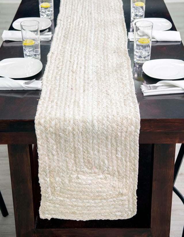 Ivory 1' 2 x 6' 1 Braided Chindi Table Runner Area Rug Decorative Dining Room Kitchen All Natural Material Table Cover 100% Cotton Hand Braided Natural Eco-Friendly Boho Style Modern Carpet for Living Rooms Dining Office Dorm for Sale at Rug Engine