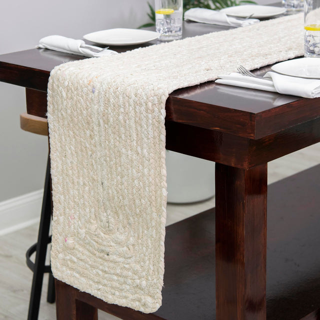 Ivory 1' 2 x 8' Braided Chindi Table Runner Area Rug Decorative Dining Room Kitchen All Natural Material Table Cover 100% Cotton Hand Braided Natural Eco-Friendly Boho Style Modern Carpet for Living Rooms Dining Office Dorm for Sale at Rug Engine