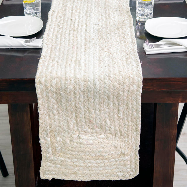 Ivory 1' 2 x 8' Braided Chindi Table Runner Area Rug Decorative Dining Room Kitchen All Natural Material Table Cover 100% Cotton Hand Braided Natural Eco-Friendly Boho Style Modern Carpet for Living Rooms Dining Office Dorm for Sale at Rug Engine