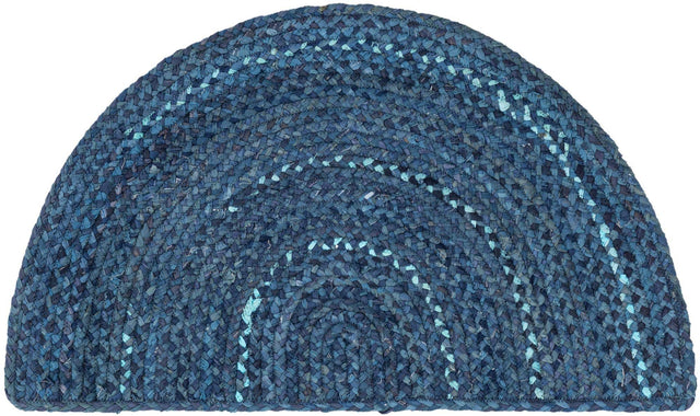 Blue 2' 2 x 3' 7 Braided Chindi Hearth Half-Round Semicircle Area Rug 100% Cotton Hand Braided Natural Eco-Friendly Boho Style Modern Carpet for Living Rooms Dining Office Dorm for Sale at Rug Engine