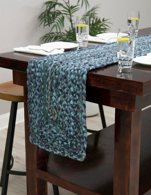 Blue 1' 2 x 10' Braided Chindi Table Runner Area Rug Decorative Dining Room Kitchen All Natural Material Table Cover 100% Cotton Hand Braided Natural Eco-Friendly Boho Style Modern Carpet for Living Rooms Dining Office Dorm for Sale at Rug Engine