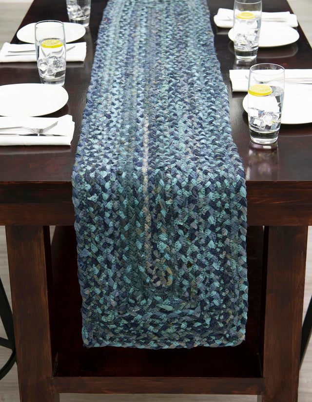 Blue 1' 2 x 10' Braided Chindi Table Runner Area Rug Decorative Dining Room Kitchen All Natural Material Table Cover 100% Cotton Hand Braided Natural Eco-Friendly Boho Style Modern Carpet for Living Rooms Dining Office Dorm for Sale at Rug Engine