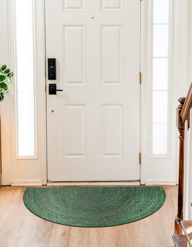 Green 2' 2 x 3' 7 Braided Chindi Hearth Half-Round Semicircle Area Rug 100% Cotton Hand Braided Natural Eco-Friendly Boho Style Modern Carpet for Living Rooms Dining Office Dorm for Sale at Rug Engine