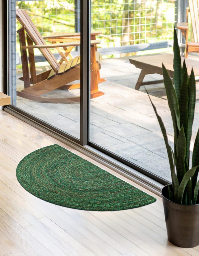 Green 2' 2 x 3' 7 Braided Chindi Hearth Half-Round Semicircle Area Rug 100% Cotton Hand Braided Natural Eco-Friendly Boho Style Modern Carpet for Living Rooms Dining Office Dorm for Sale at Rug Engine