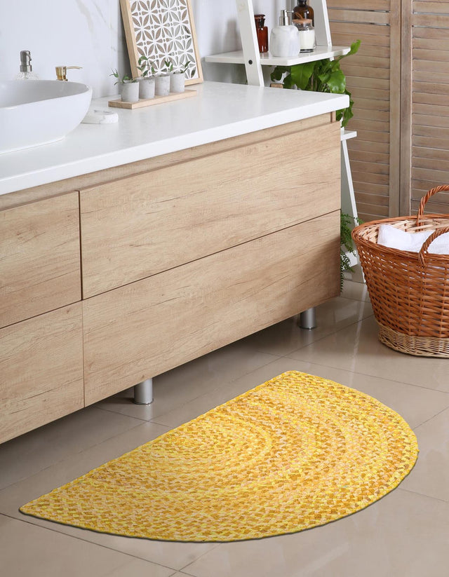 Yellow Orange 2' 2 x 3' 7 Braided Chindi Hearth Half-Round Semicircle Area Rug 100% Cotton Hand Braided Natural Eco-Friendly Boho Style Modern Carpet for Living Rooms Dining Office Dorm for Sale at Rug Engine