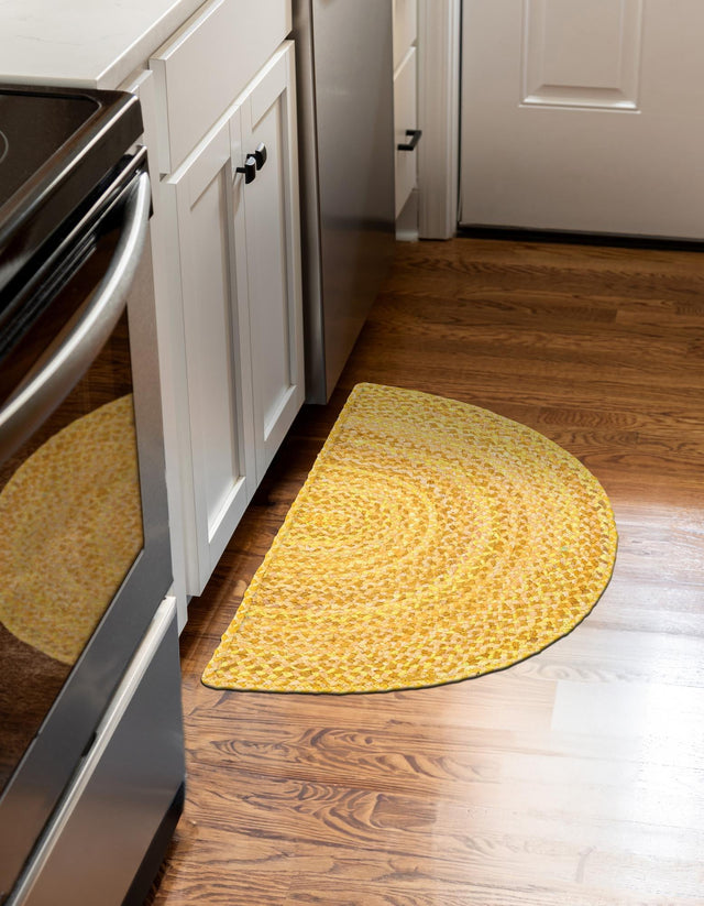 Yellow Orange 2' 2 x 3' 7 Braided Chindi Hearth Half-Round Semicircle Area Rug 100% Cotton Hand Braided Natural Eco-Friendly Boho Style Modern Carpet for Living Rooms Dining Office Dorm for Sale at Rug Engine
