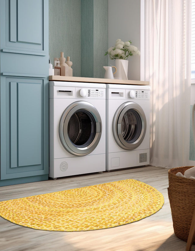 Yellow Orange 2' 2 x 3' 7 Braided Chindi Hearth Half-Round Semicircle Area Rug 100% Cotton Hand Braided Natural Eco-Friendly Boho Style Modern Carpet for Living Rooms Dining Office Dorm for Sale at Rug Engine