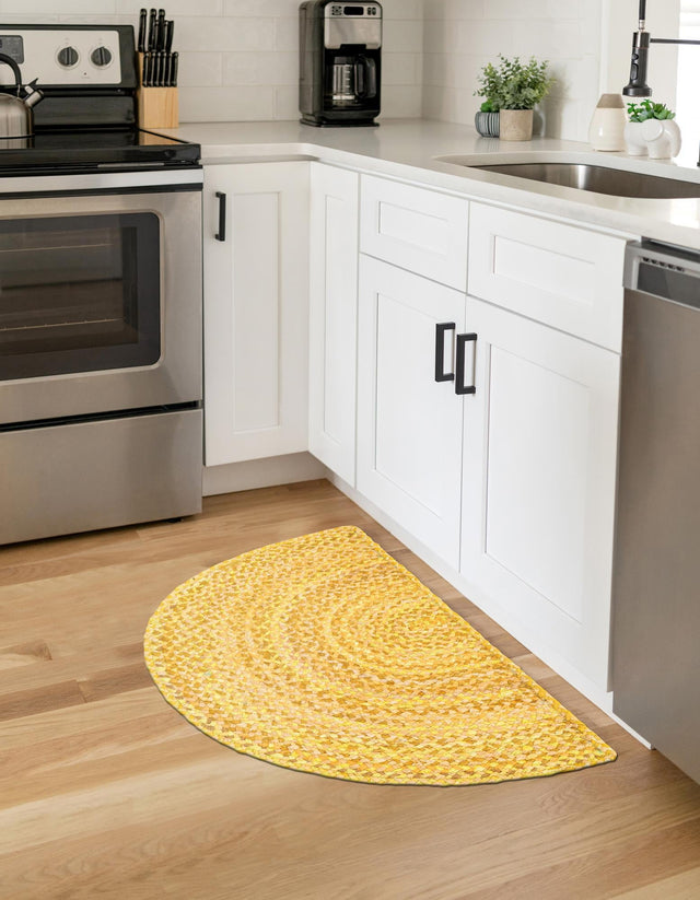 Yellow Orange 2' 2 x 3' 7 Braided Chindi Hearth Half-Round Semicircle Area Rug 100% Cotton Hand Braided Natural Eco-Friendly Boho Style Modern Carpet for Living Rooms Dining Office Dorm for Sale at Rug Engine