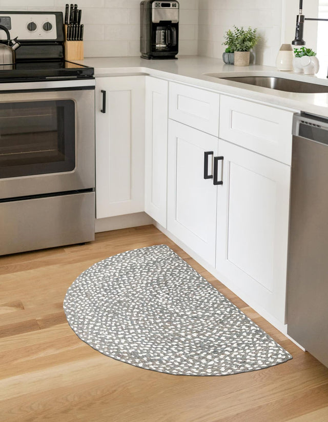Gray 2' 2 x 3' 7 Braided Chindi Hearth Half-Round Semicircle Area Rug 100% Cotton Hand Braided Natural Eco-Friendly Boho Style Modern Carpet for Living Rooms Dining Office Dorm for Sale at Rug Engine
