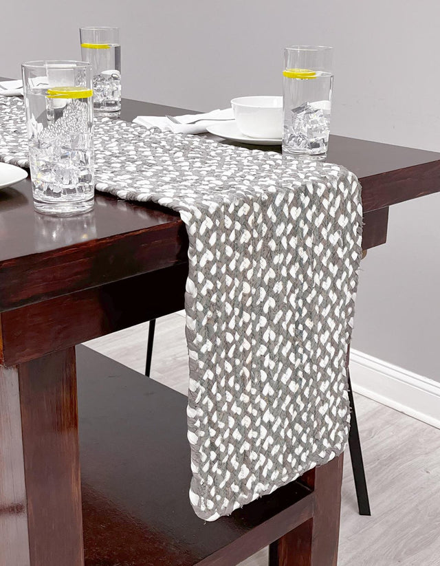 Gray 1' 2 x 4' 1 Braided Chindi Table Runner Area Rug Decorative Dining Room Kitchen All Natural Material Table Cover 100% Cotton Hand Braided Natural Eco-Friendly Boho Style Modern Carpet for Living Rooms Dining Office Dorm for Sale at Rug Engine