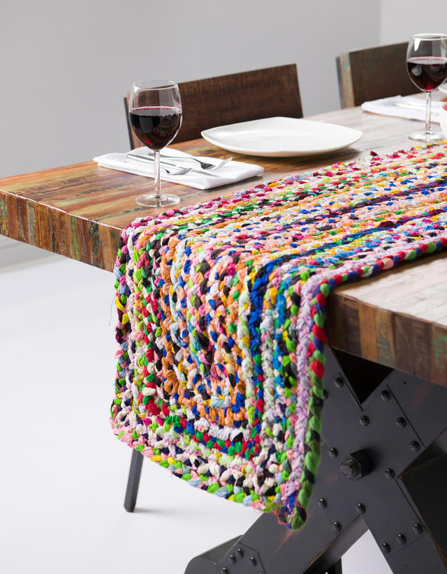 Multicolor 1' 2 x 8' Braided Chindi Table Runner Area Rug Decorative Dining Room Kitchen All Natural Material Table Cover 100% Cotton Hand Braided Natural Eco-Friendly Boho Style Modern Carpet for Living Rooms Dining Office Dorm for Sale at Rug Engine