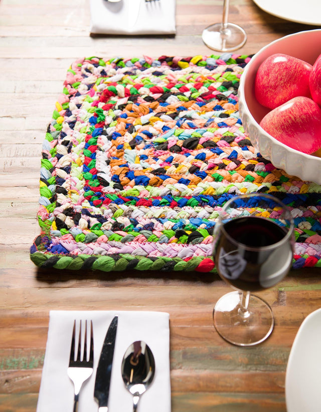 Multicolor 1' 2 x 6' 1 Braided Chindi Table Runner Area Rug Decorative Dining Room Kitchen All Natural Material Table Cover 100% Cotton Hand Braided Natural Eco-Friendly Boho Style Modern Carpet for Living Rooms Dining Office Dorm for Sale at Rug Engine