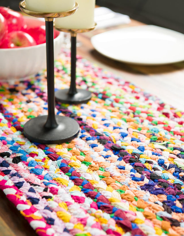 Multicolor 1' 2 x 8' Braided Chindi Table Runner Area Rug Decorative Dining Room Kitchen All Natural Material Table Cover 100% Cotton Hand Braided Natural Eco-Friendly Boho Style Modern Carpet for Living Rooms Dining Office Dorm for Sale at Rug Engine