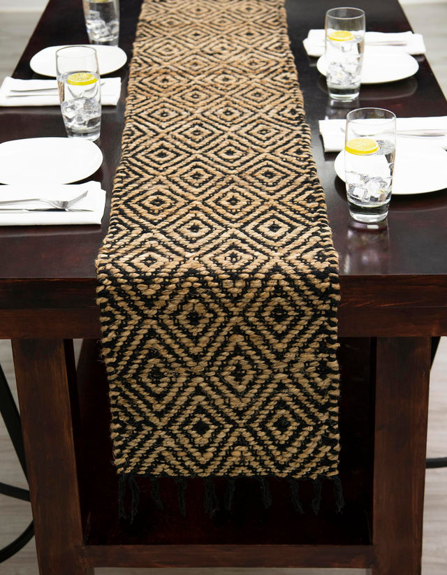 Black 1' 2 x 8' Braided Jute Table Runner Area Rug Decorative Dining Room Kitchen All Natural Material Table Cover 100% Jute Hand Braided Natural Eco-Friendly Boho Style Carpet for Living Rooms Dining Office Space Dorms for Sale at Rug Engine