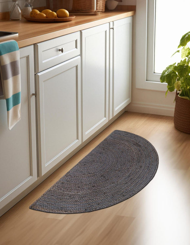 Gray 2' 2 x 3' 7 Braided Jute Hearth Half-Round Semicircle Area Rug 100% Jute Hand Braided Natural Eco-Friendly Boho Style Carpet for Living Rooms Dining Office Space Dorms for Sale at Rug Engine