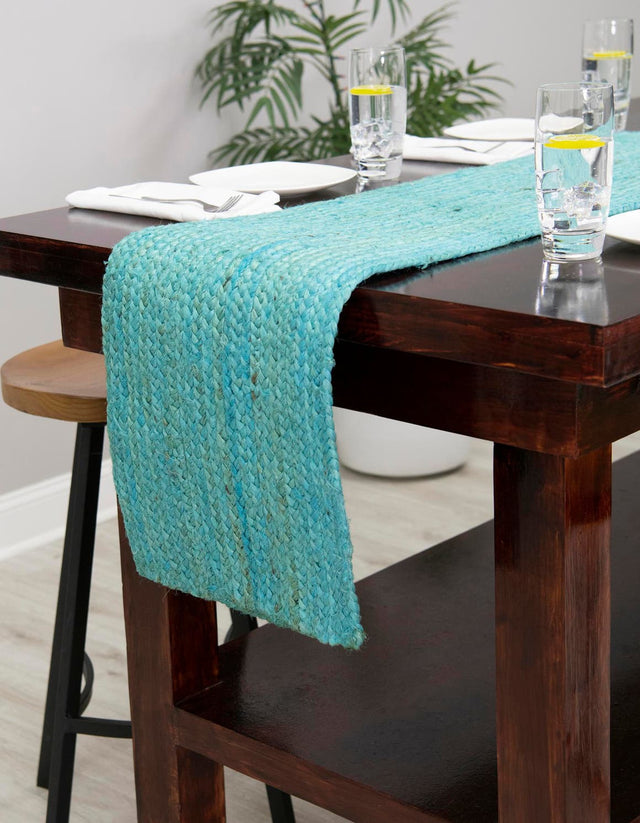 Turquoise 1' 2 x 8' Braided Jute Table Runner Area Rug Decorative Dining Room Kitchen All Natural Material Table Cover 100% Jute Hand Braided Natural Eco-Friendly Boho Style Carpet for Living Rooms Dining Office Space Dorms for Sale at Rug Engine