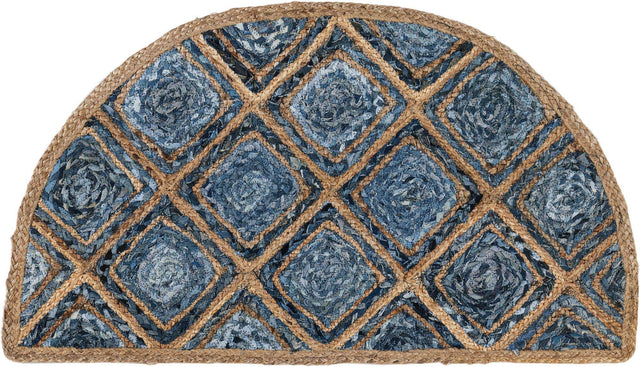 Blue 2' 2 x 3' 7 Braided Jute Hearth Half-Round Semicircle Area Rug 100% Jute Hand Braided Natural Eco-Friendly Boho Style Carpet for Living Rooms Dining Office Space Dorms for Sale at Rug Engine