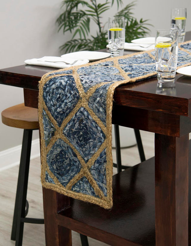 Blue 1' 2 x 5' 1 Braided Jute Table Runner Area Rug Decorative Dining Room Kitchen All Natural Material Table Cover 100% Jute Hand Braided Natural Eco-Friendly Boho Style Carpet for Living Rooms Dining Office Space Dorms for Sale at Rug Engine