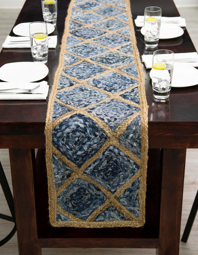 Blue 1' 2 x 8' Braided Jute Table Runner Area Rug Decorative Dining Room Kitchen All Natural Material Table Cover 100% Jute Hand Braided Natural Eco-Friendly Boho Style Carpet for Living Rooms Dining Office Space Dorms for Sale at Rug Engine