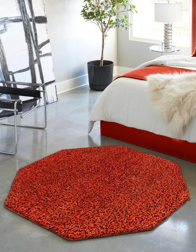 Terracotta 4' 1 x 4' 1 Solid Shag Octagon Area Rug Thick Soft Touch Fluffy & Plush Shaggy Pile Durable Minimalist Carpet for Classic Interior Design for Sale at Rug Engine