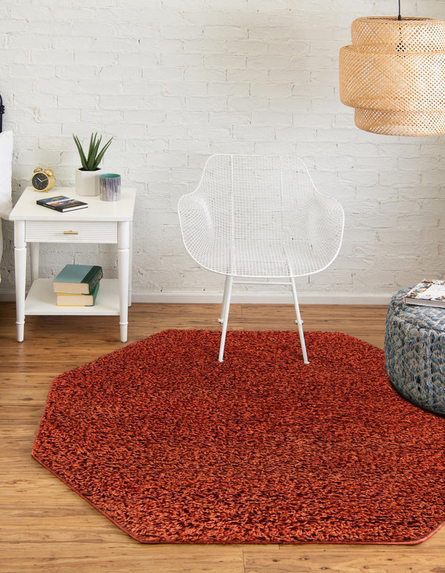 Terracotta 4' 1 x 4' 1 Solid Shag Octagon Area Rug Thick Soft Touch Fluffy & Plush Shaggy Pile Durable Minimalist Carpet for Classic Interior Design for Sale at Rug Engine