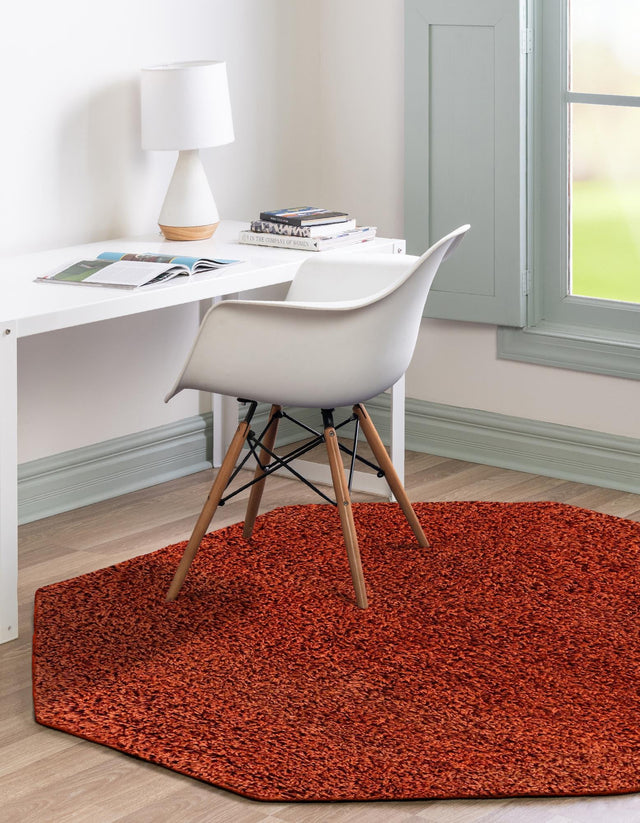 Terracotta 4' 1 x 4' 1 Solid Shag Octagon Area Rug Thick Soft Touch Fluffy & Plush Shaggy Pile Durable Minimalist Carpet for Classic Interior Design for Sale at Rug Engine