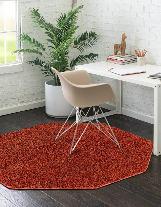 Terracotta 4' 1 x 4' 1 Solid Shag Octagon Area Rug Thick Soft Touch Fluffy & Plush Shaggy Pile Durable Minimalist Carpet for Classic Interior Design for Sale at Rug Engine