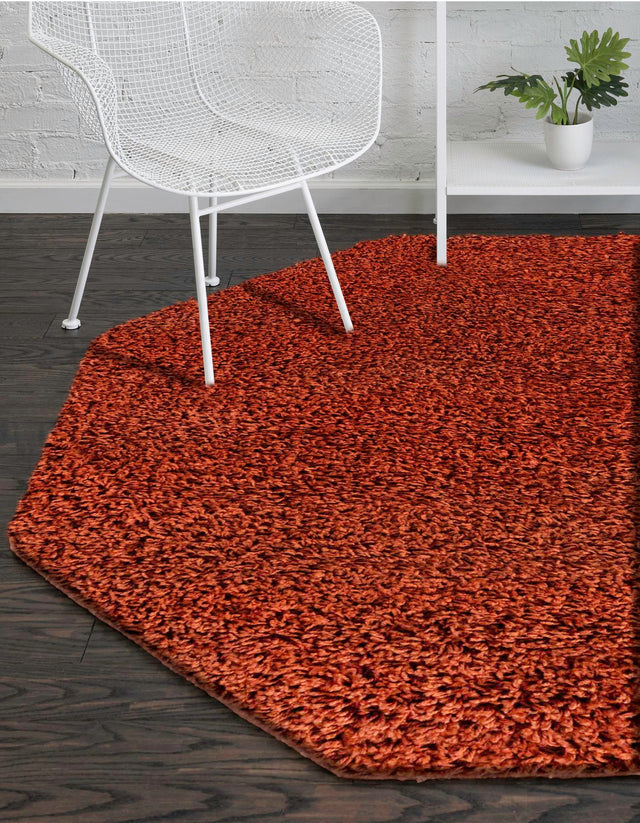 Terracotta 4' 1 x 4' 1 Solid Shag Octagon Area Rug Thick Soft Touch Fluffy & Plush Shaggy Pile Durable Minimalist Carpet for Classic Interior Design for Sale at Rug Engine