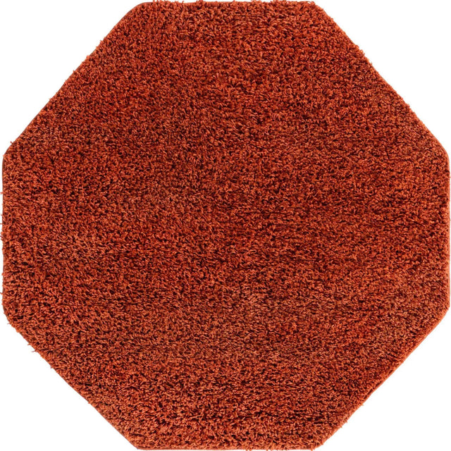 Terracotta 4' 1 x 4' 1 Solid Shag Octagon Area Rug Thick Soft Touch Fluffy & Plush Shaggy Pile Durable Minimalist Carpet for Classic Interior Design for Sale at Rug Engine