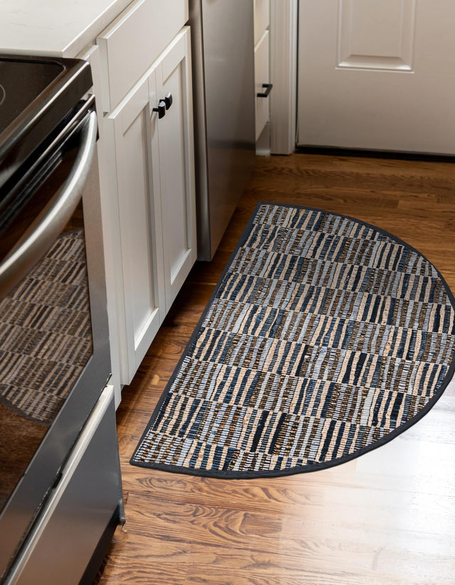 Blue 2' 2 x 3' 7 Chindi Jute Hearth Half-Round Semicircle Area Rug Interior Design Home Decor Carpet Mat for Sale at Rug Engine
